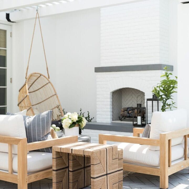 Image for White Pergola With A Swinging Chair & Light Wood Furnitures