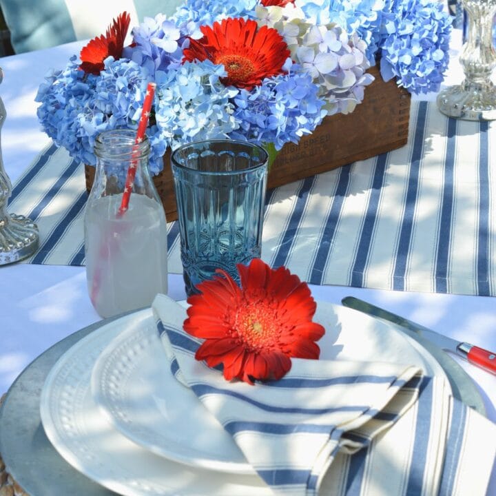 Image for Mix Of Blue Hydrangeas + Red Daisies 