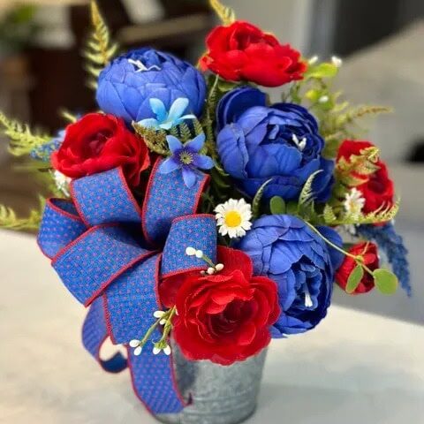 Image for Rustic Bucket With Bold Blooms + Big Bow