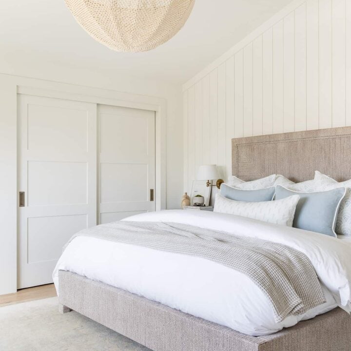 Image for Mix Of White & Soft Beddings + Woven Light Fixture & Paneled Walls 