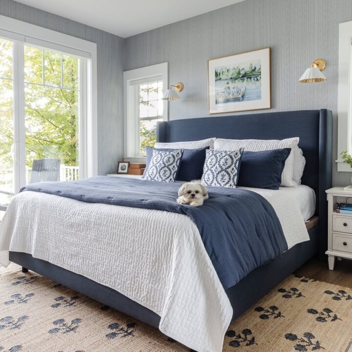 Image for Deep Navy Tones & Crisp White + Textured Rug 