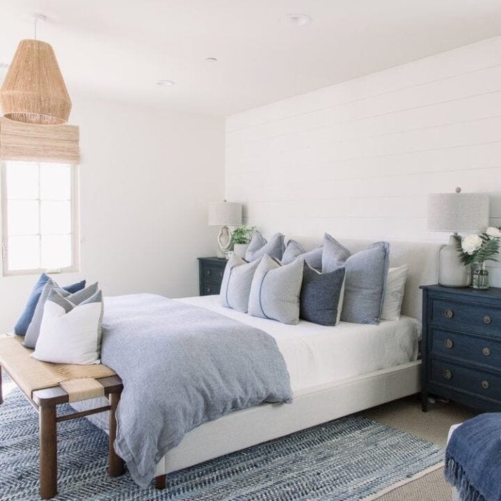 Image for Shiplap Accent Wall, Textured Rug, & Blue Bedding