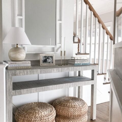 Image for Wood-Toned Console With Poufs