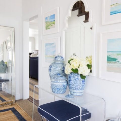 Image for Blue Ceramic Vases + White Florals & Framed Coastal Prints