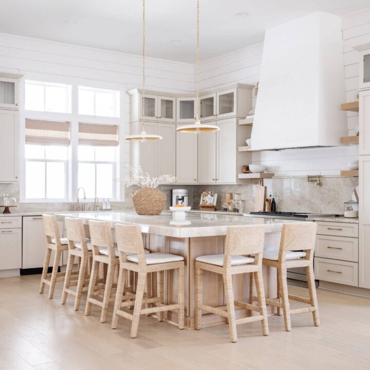 Image for Golden Pendant Lights, Warm Wood Tones, & Woven Textures