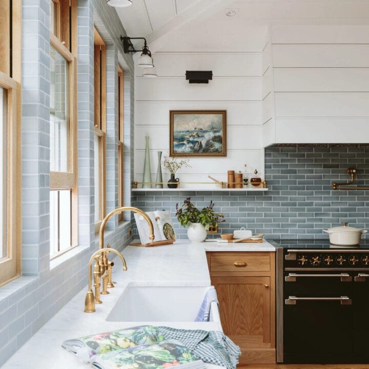 Image for Gray Subway Tile + Gold Fixtures