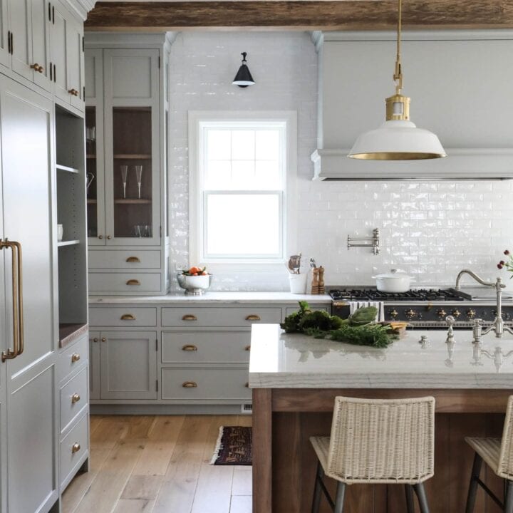 Image for Soft Gray Cabinets + Wood Beams