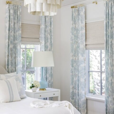 Image for Soft Blue Floral Drapery + White Linens