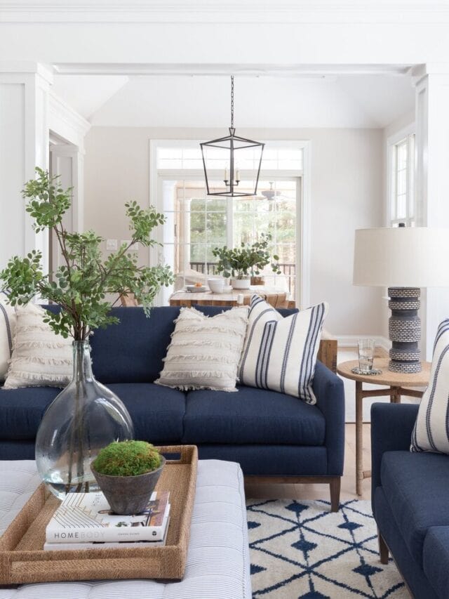 Beige and Dark Blue Living Room Ideas | A Blissful Nest