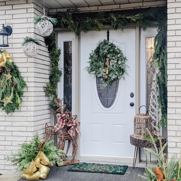 Image for Cozy Plaid-Bowed Reindeer + Lush Garlands & Wreath