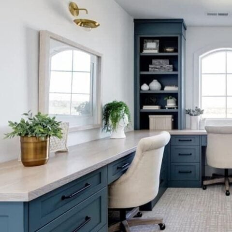 Image for Deep Blue Cabinets + Wood Counters & Potted Plants