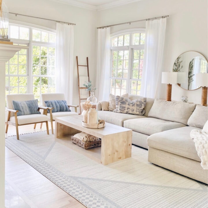 Image for Large Windows, Beige Sectional Sofa & Soft Blue Pillows