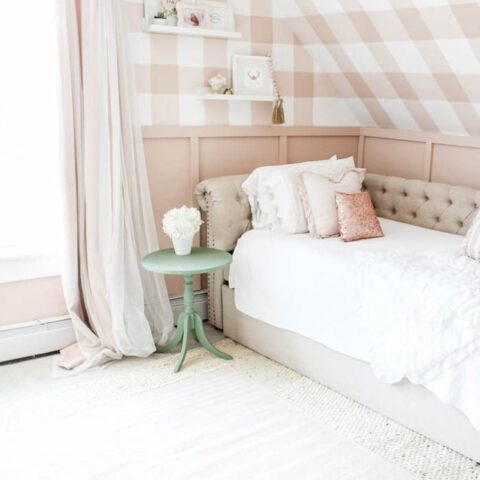 Image for Pink Gingham Accent Wall & Tufted Daybed