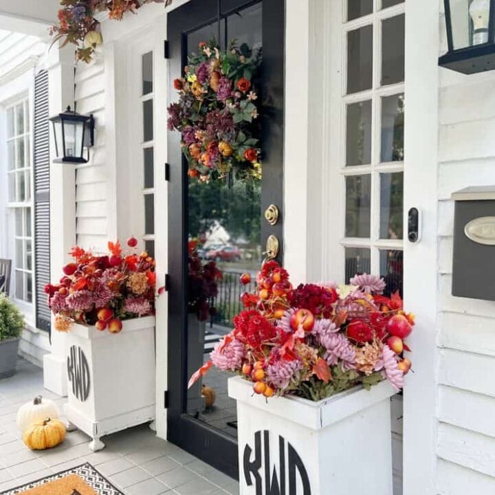 Image for White Planter Boxes with Vibrant Fall Blooms