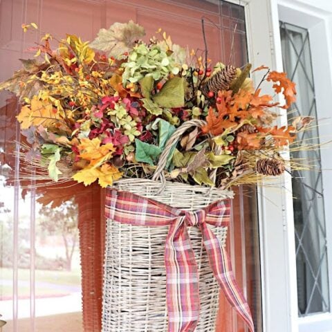 Image for Door Basket With Plaid Ribbons + Mixed Faux Blooms & Berries