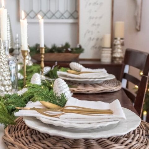 Image for Woven Chargers + White Plates With Small Sprig Of Greenery