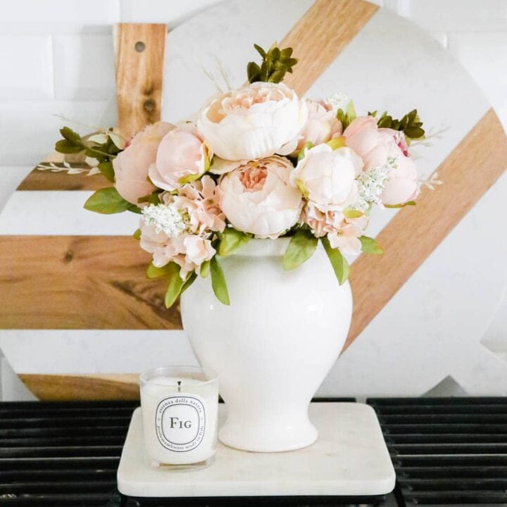 Image for Soft Pink Blooms In White Vase