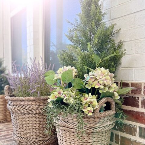 Image for Woven Basket With Hydrangeas & Greenery