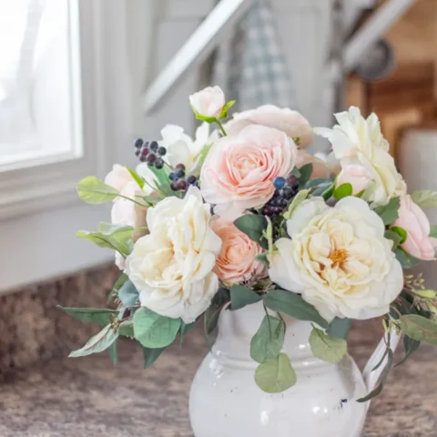 Image for Blush And Cream Roses In Classic Ceramic Vase