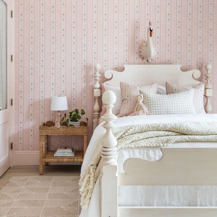 Image for Soft Pink Accent Wallpaper & White Bedding