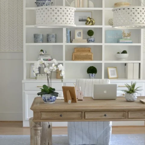 Image for White Built-Ins With Blue Pottery & Coastal Style Decor