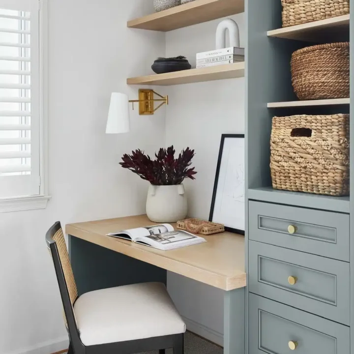 Image for Vertical Storage With Open Display Shelves & Rattan Baskets for Storage