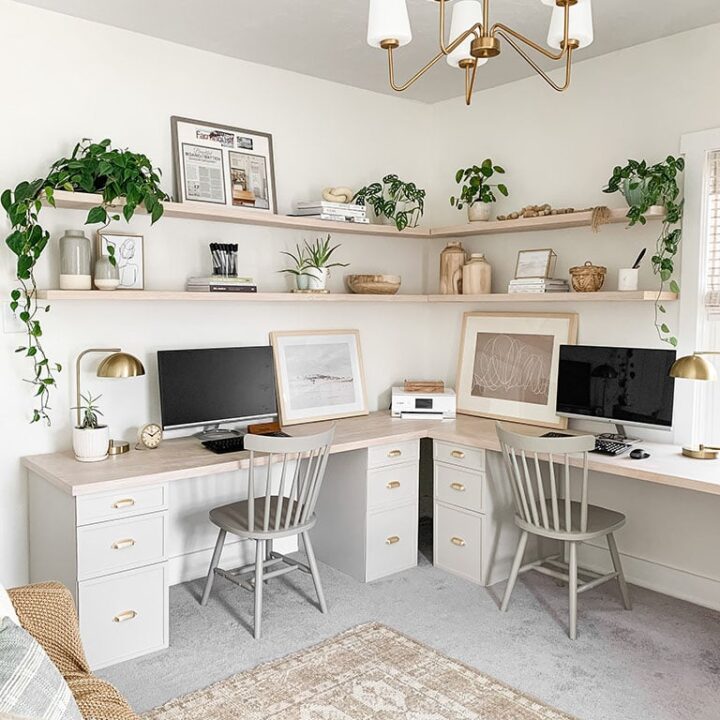 Image for Corner Workstation With Floating Shelves & Greenery