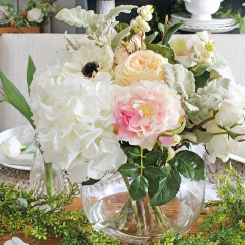 Image for White Hydrangeas, Soft Peach Roses & Greenery