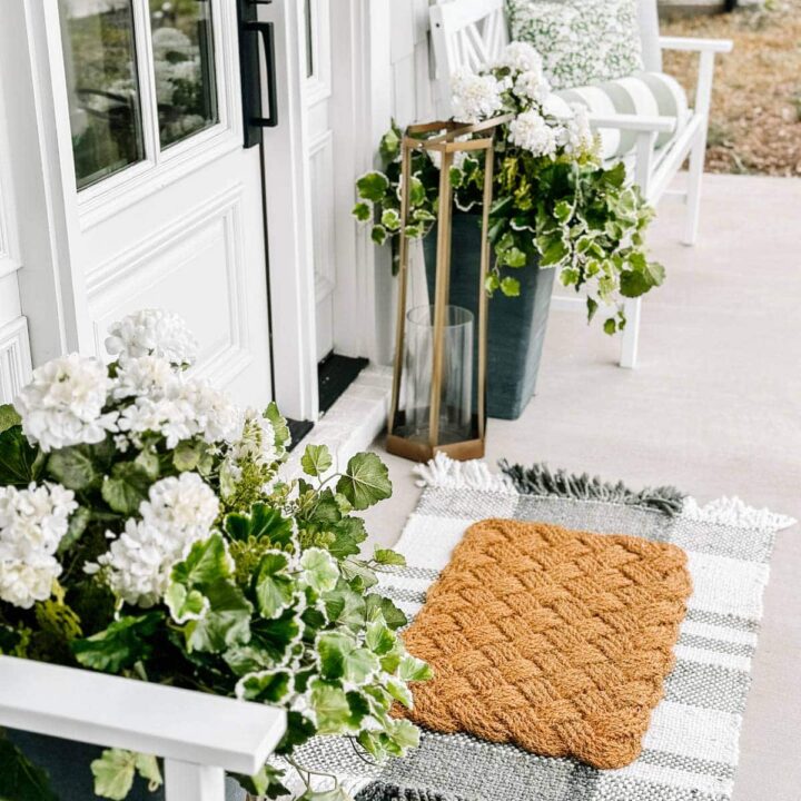 Image for Tall Planters With Faux Greenery + Soft Bench