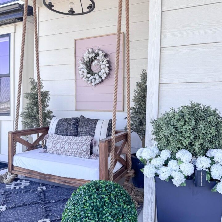 Image for Artificial Flowers & Boxwoods + Hanging Bench