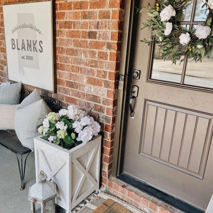 Image for White Box Planter With Green & White Faux Flowers