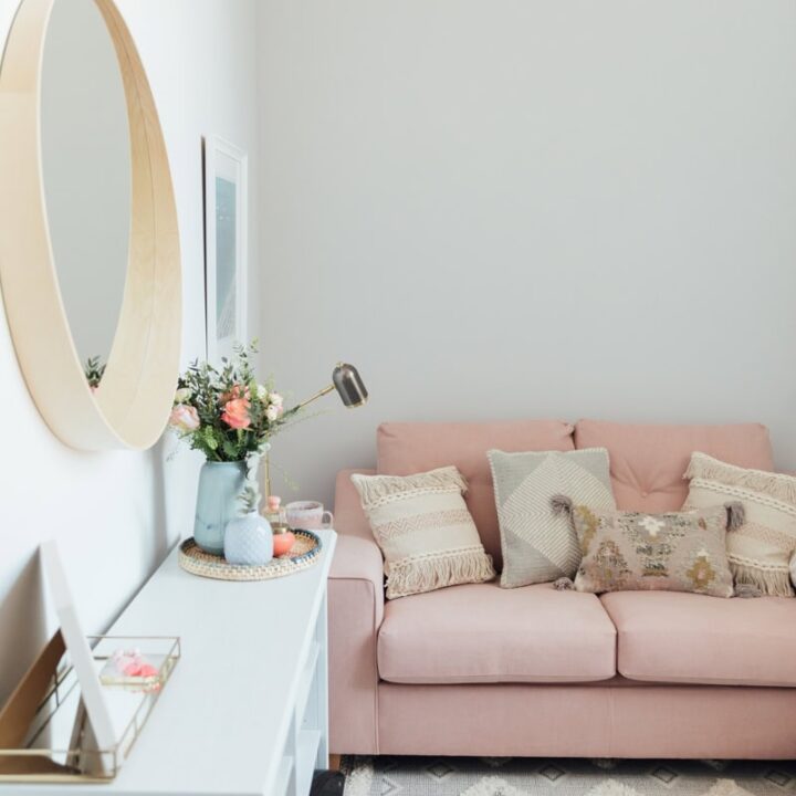 Image for Soft Pink Sofa & Textured Pillows
