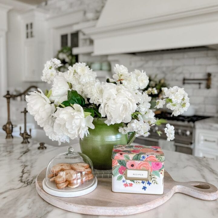 Image for Faux White Blooms + Green Ceramic Vase