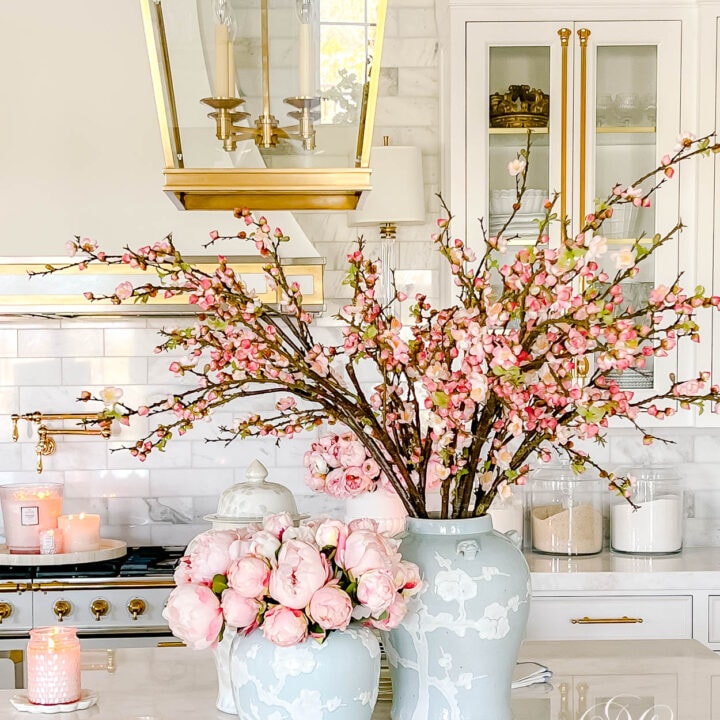 Image for Faux Cherry Blossoms & Peonies + Pastel Blue Ginger Jars