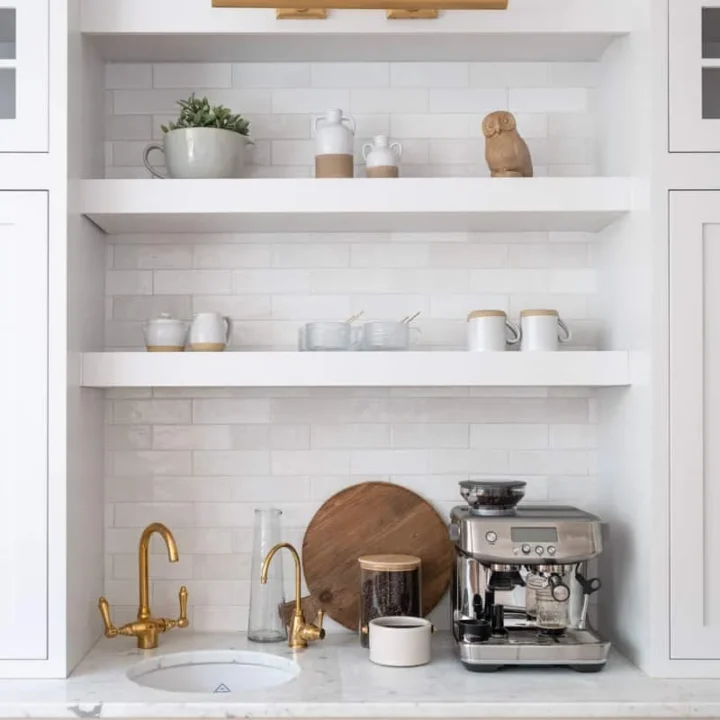 Image for White Built-in Coffee Station With Gold Accents