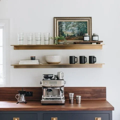 Image for Tall Shelves With Glassware And Matte Black Mugs