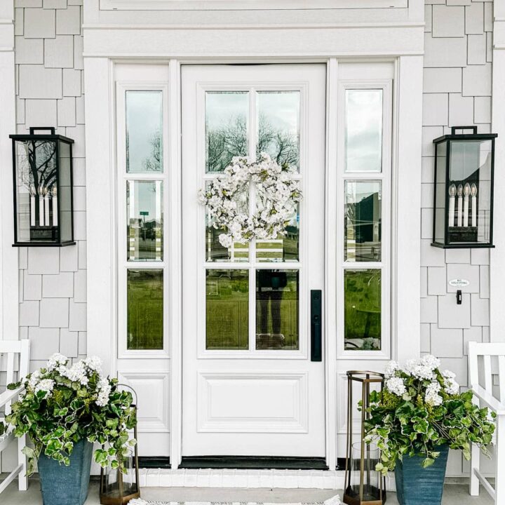 Image for White Cherry Blossom Wreath + Geranium Blooms & Leaf Bushes