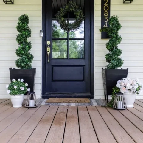 Image for Symmetrical Topiary Plants, White & Blush Pink Blooms + Greenery Wreath