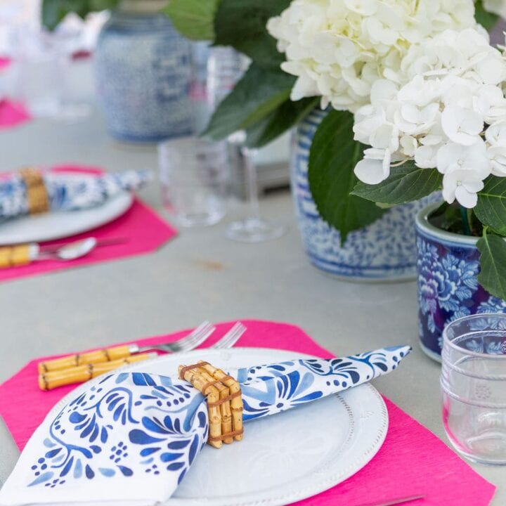 Image for Blue and White Summer Tablescape With Pink Placemats