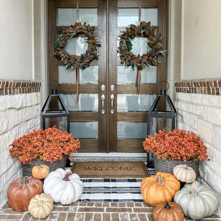 Image for Orange Mums, Mix Of Pumpkins, & Twin Wreaths