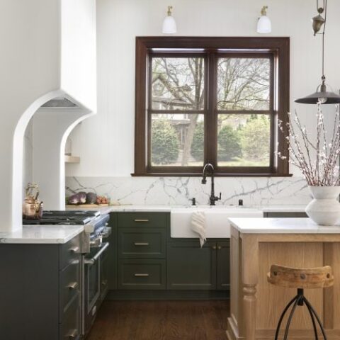Image for Deep Green Cabinets + Wood Island