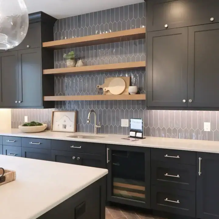 Image for Soft Gray Backsplash + Dark Slate Cabinets