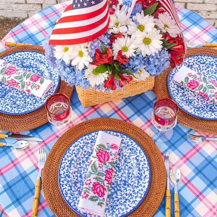 Image for Plaid Table Cloth, Vintage-Inspired Tableware, Fresh Flowers & Mini American Flags