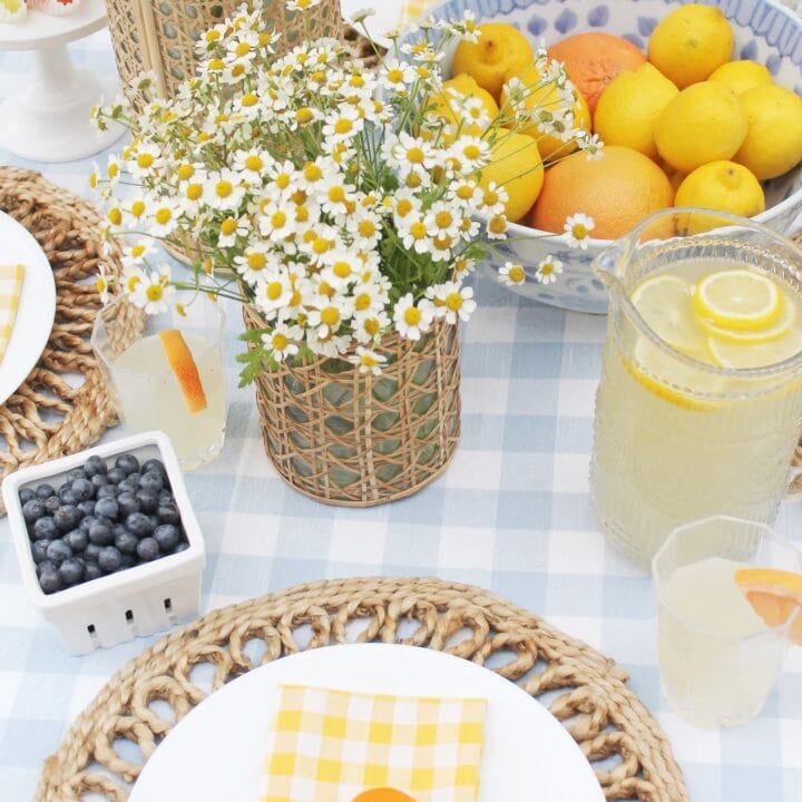 Image for Citrus-Themed Tablescape With Gingham Tablecloth & Napkin