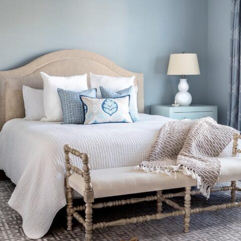 Image for Blue Walls + Beige Headboard and Textured Accents