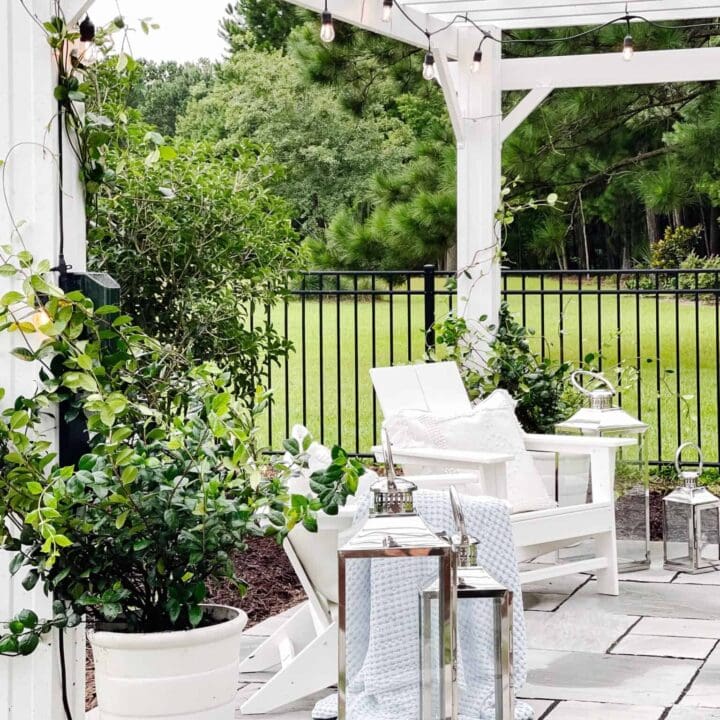Image for White Pergola, Shiny Lanterns & Potted Greenery