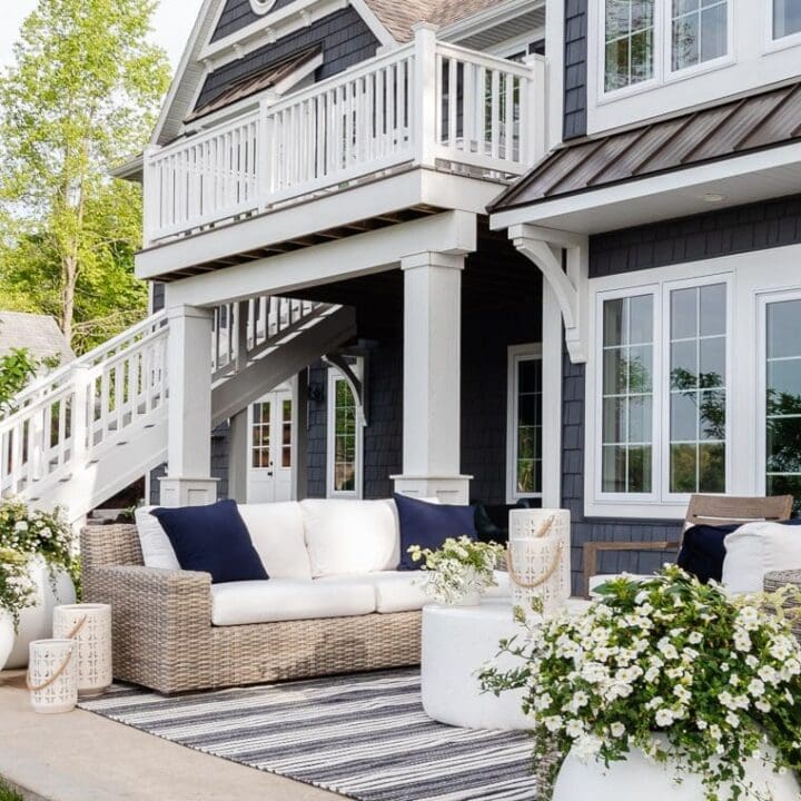Image for Bright Planters + White and Blue Pillows & Striped Rug