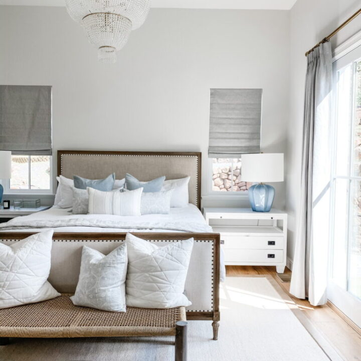 Image for Soft Gray Shades, Woven Bench and Statement Chandelier