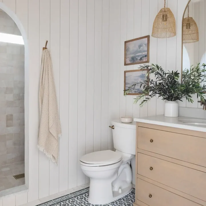 Image for Wood Vanity, Patterned Floor & Neutral Accents