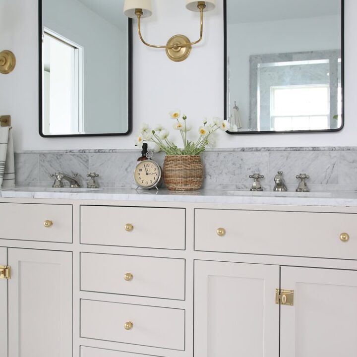 Image for Soft White Cabinets With Gold Hardware + Twin Vanity Mirrors